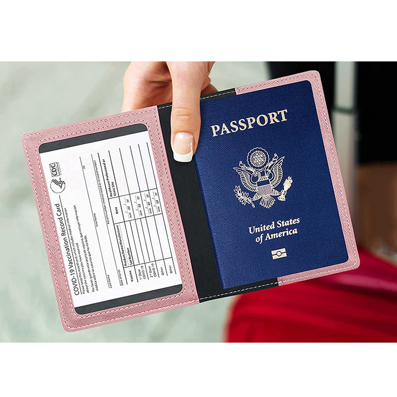 GENEMA Passport Vaccine Card Holder Combo PU Leather Slot Dust-Proof Cover  Case Adult 