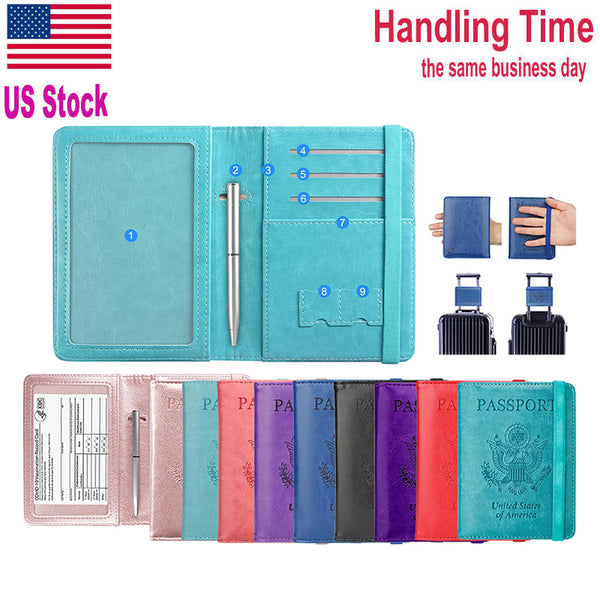 RFID Multi-function Leather Passport Holder with CDC Vaccination Card Slot