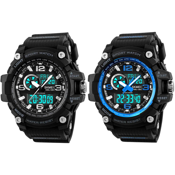 SKMEI Men's Digital Sports Watch Dual Timezone Waterproof Military Wristwatch