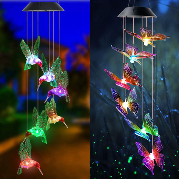 LED Lights Solar Power Hummingbird Butterfly Wind Chime Home Decor Yard Garden