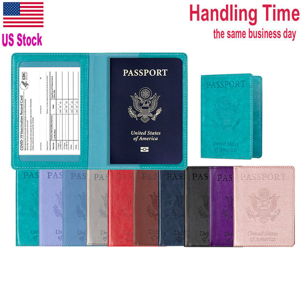 PU Leather Multi-function Passport Holder Cover with CDC Vaccination Card Slot